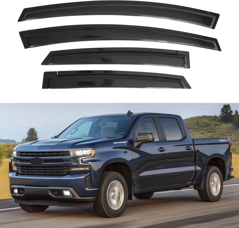 Immortal Group حاجب نافذة IG لسيارات GMC Sierra وChevrolet Silverado Crew Cab من 2019-2024 - واقي مطر ملصق - Image 1
