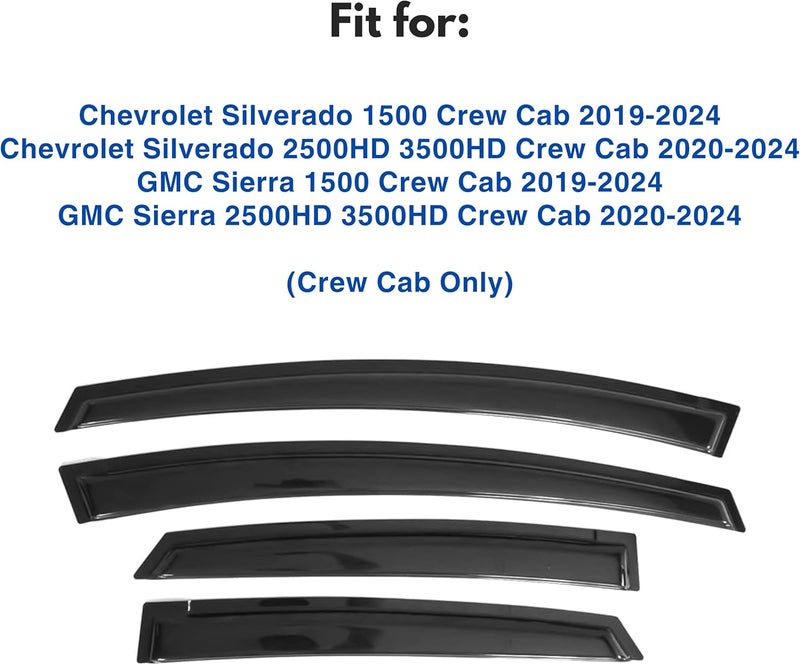 Immortal Group حاجب نافذة IG لسيارات GMC Sierra وChevrolet Silverado Crew Cab من 2019-2024 - واقي مطر ملصق - Image 2
