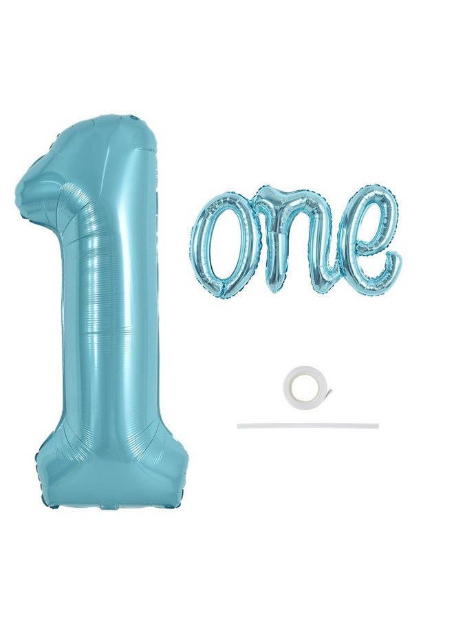 TONIFUL 40 Inch Giant Light Blue Number 1 Balloon,Mylar Foil Script Cursive Letter 1 Balloon Banner for Boys Girls Kids First Birthday One Year Old Party 1st Anniversary Ceremony Decoration - Image 1