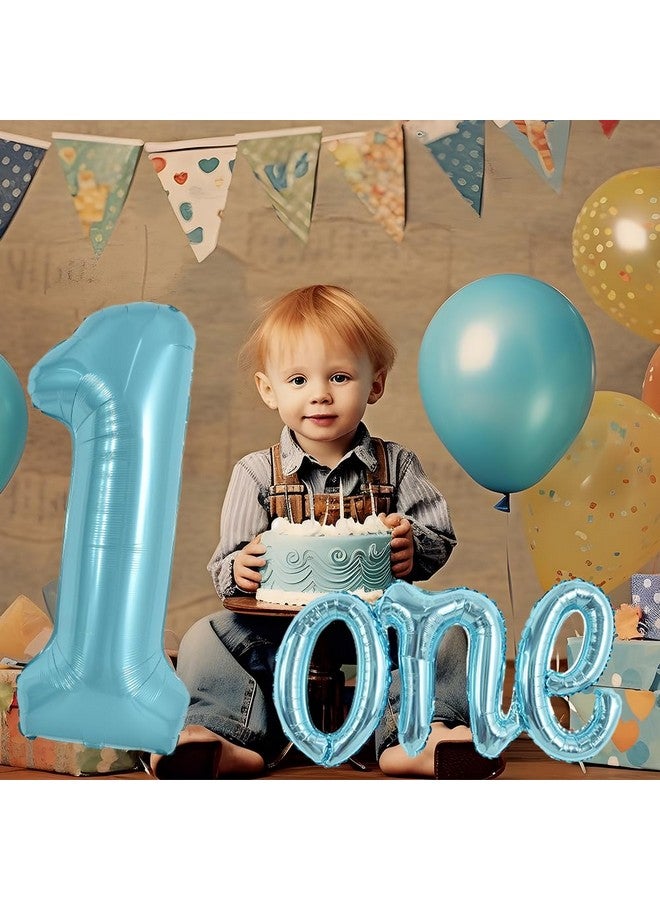TONIFUL 40 Inch Giant Light Blue Number 1 Balloon,Mylar Foil Script Cursive Letter 1 Balloon Banner for Boys Girls Kids First Birthday One Year Old Party 1st Anniversary Ceremony Decoration - Image 4