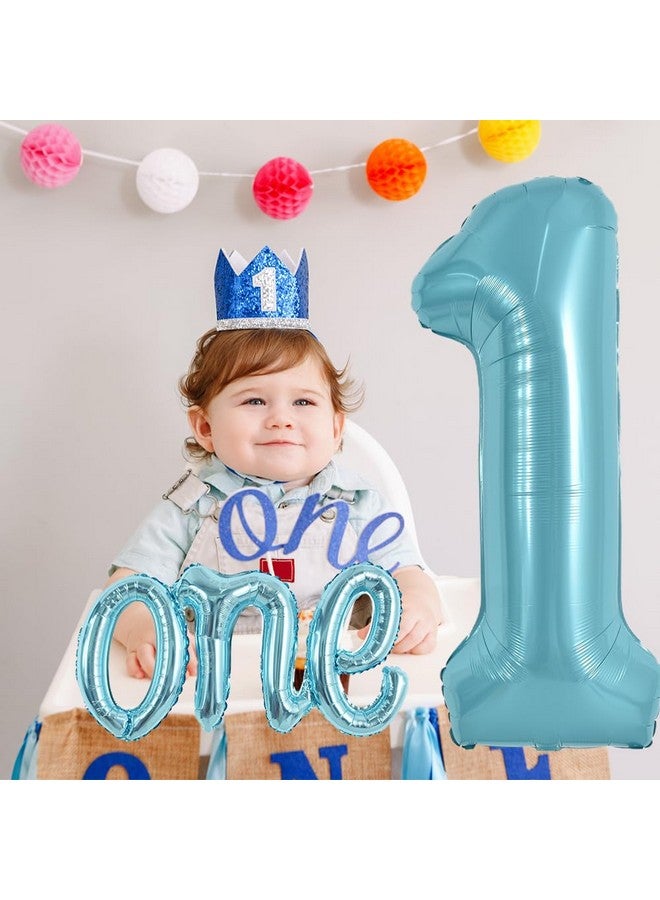 TONIFUL 40 Inch Giant Light Blue Number 1 Balloon,Mylar Foil Script Cursive Letter 1 Balloon Banner for Boys Girls Kids First Birthday One Year Old Party 1st Anniversary Ceremony Decoration - Image 3