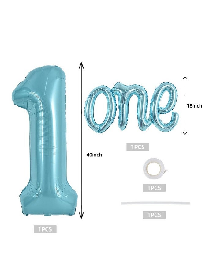 TONIFUL 40 Inch Giant Light Blue Number 1 Balloon,Mylar Foil Script Cursive Letter 1 Balloon Banner for Boys Girls Kids First Birthday One Year Old Party 1st Anniversary Ceremony Decoration - Image 2