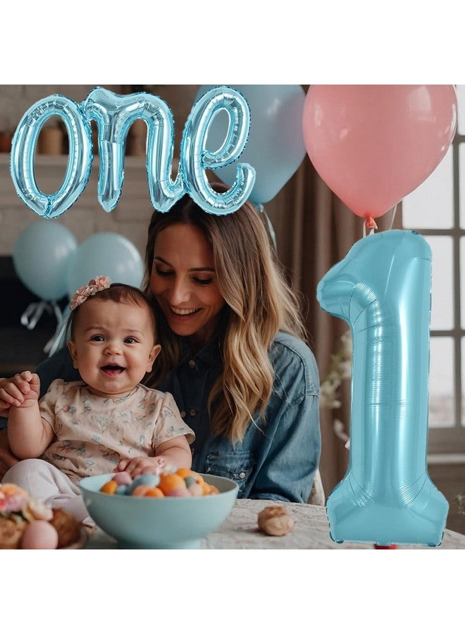 TONIFUL 40 Inch Giant Light Blue Number 1 Balloon,Mylar Foil Script Cursive Letter 1 Balloon Banner for Boys Girls Kids First Birthday One Year Old Party 1st Anniversary Ceremony Decoration - Image 5
