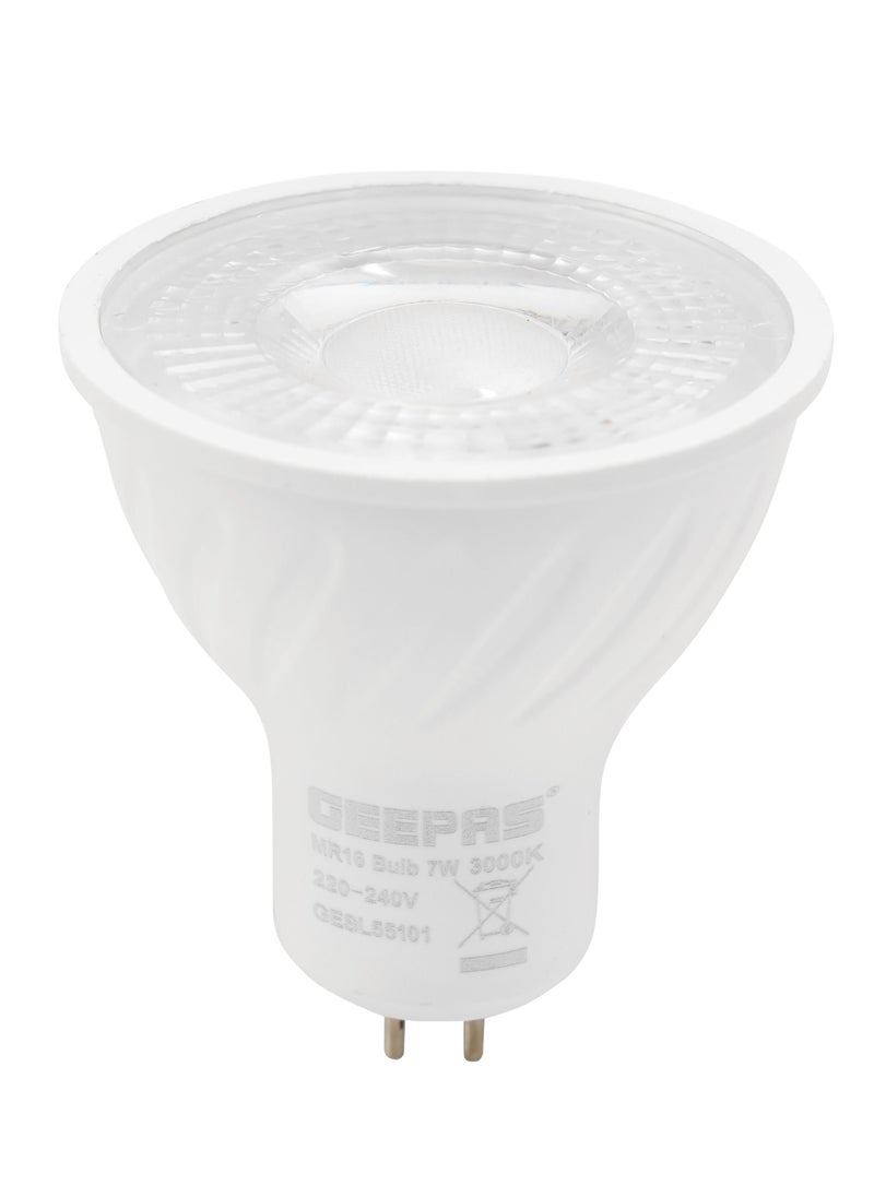 GEEPAS Geepas 7W MR 16 Bulb GESL55101, 560 Lumens, Warm White 3000 K, Energy Efficient Bulb with 15000 Hours Lifetime, Ceiling Light Bulb Perfect for Home and Office Use, 2 Years Warranty, White  - Image 1