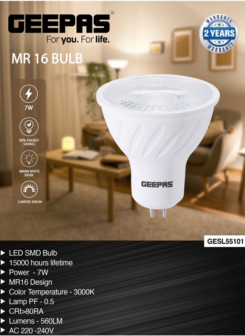 GEEPAS Geepas 7W MR 16 Bulb GESL55101, 560 Lumens, Warm White 3000 K, Energy Efficient Bulb with 15000 Hours Lifetime, Ceiling Light Bulb Perfect for Home and Office Use, 2 Years Warranty, White  - Image 5