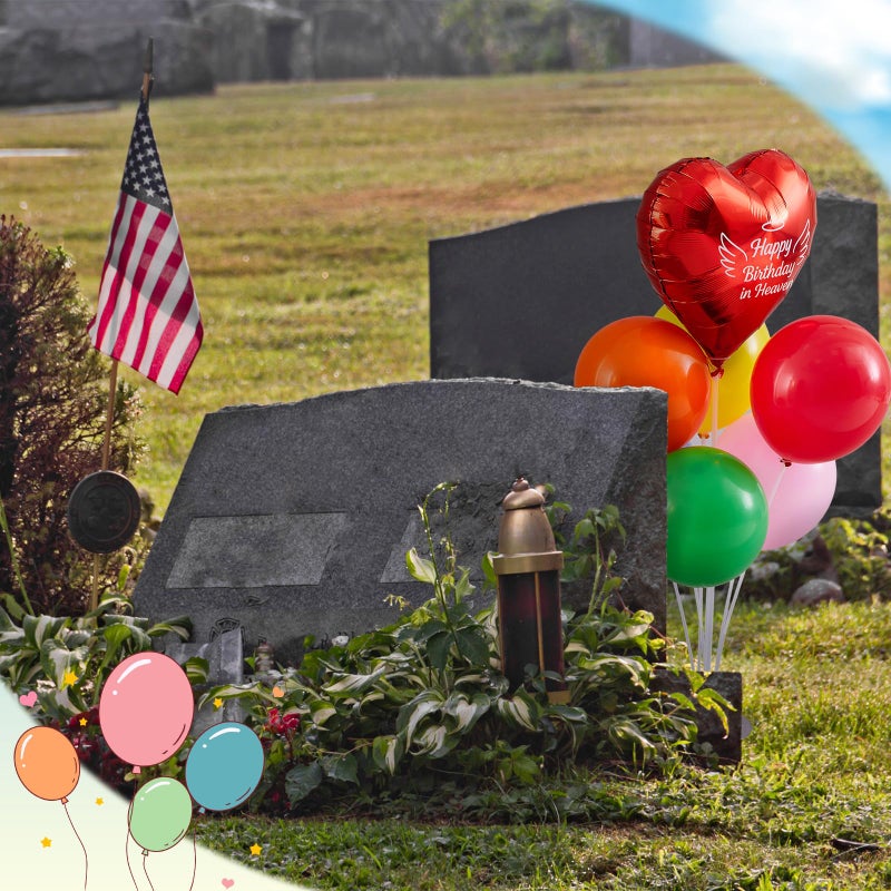 LaRandom 2 Sets Happy Birthday in Heaven Decoration Kit Include 2 Pcs Heart-shaped Balloon and Stands, 12 Pcs Latex Balloons, for Cemetery Memory Life Funeral Condolence Anniversary Decor(Multicolor) - Image 4
