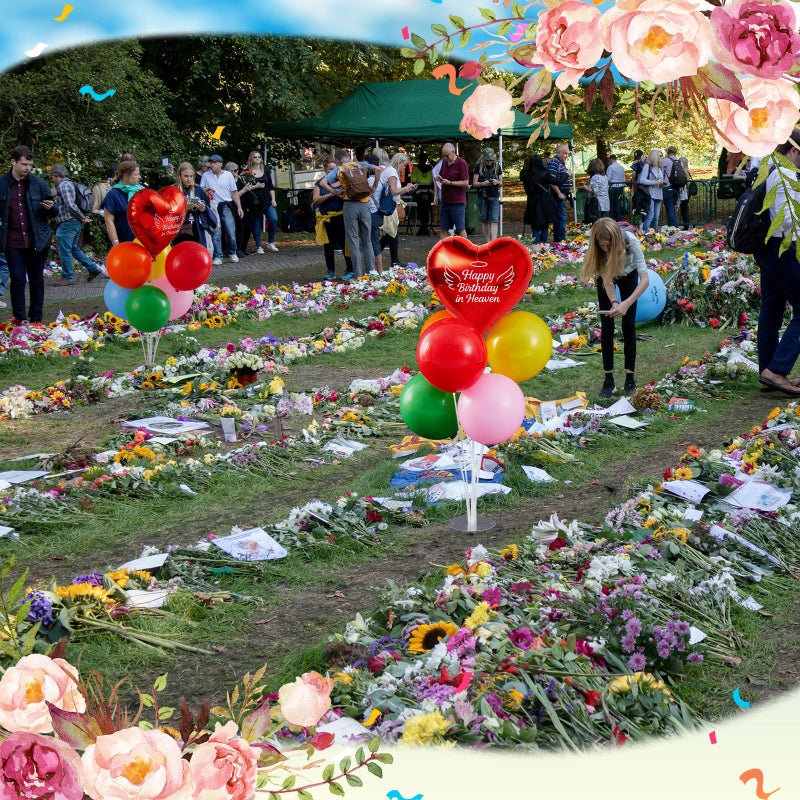 LaRandom 2 Sets Happy Birthday in Heaven Decoration Kit Include 2 Pcs Heart-shaped Balloon and Stands, 12 Pcs Latex Balloons, for Cemetery Memory Life Funeral Condolence Anniversary Decor(Multicolor) - Image 5