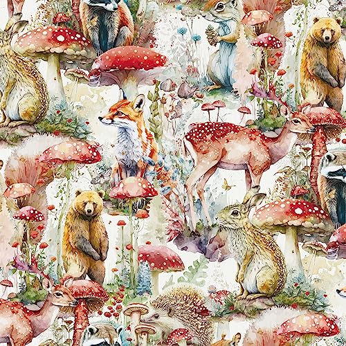 Simon&Siff Peel and Stick Wallpaper Mushroom Boho Removable Wallpaper 118" x 17.3" Renter Friendly Forest Animal Self Adhesive Wall Décor Woodland Contact Paper for Bedroom Bathroom White/Brown/Red - Image 1