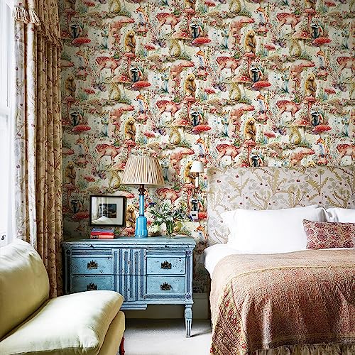 Simon&Siff Peel and Stick Wallpaper Mushroom Boho Removable Wallpaper 118" x 17.3" Renter Friendly Forest Animal Self Adhesive Wall Décor Woodland Contact Paper for Bedroom Bathroom White/Brown/Red - Image 5