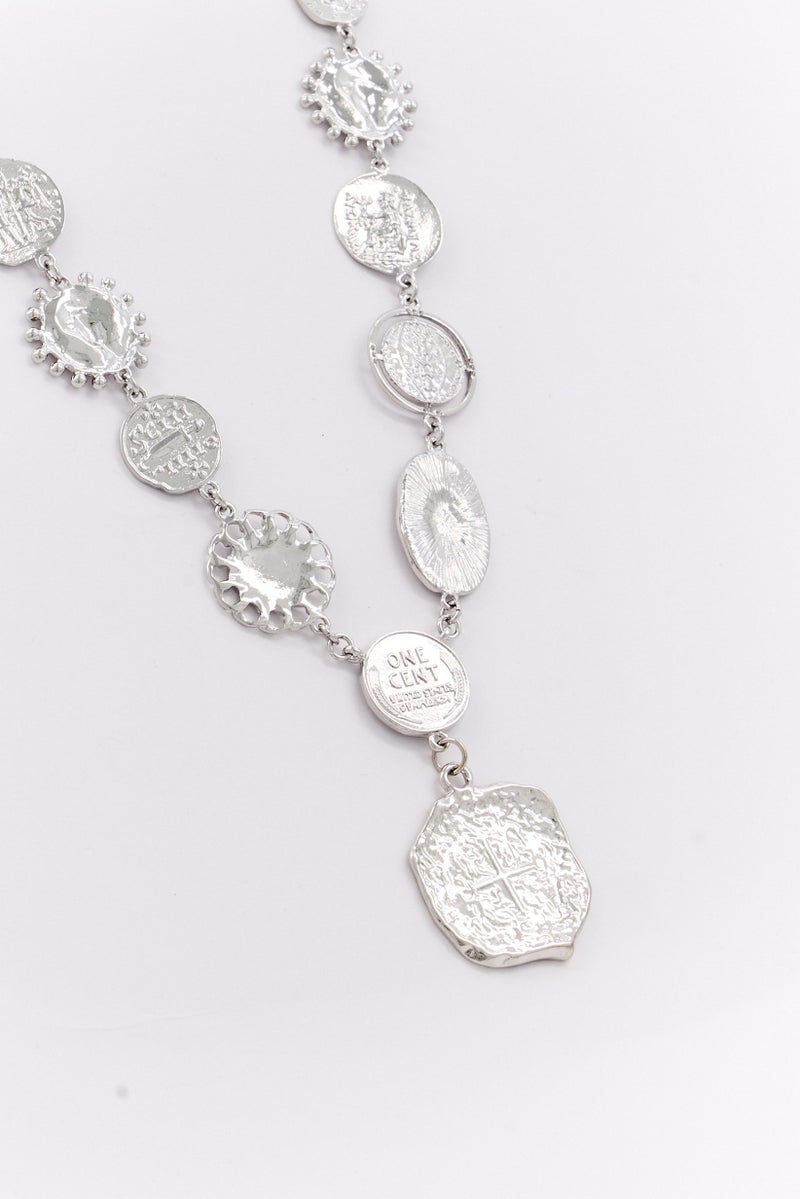 Eden by Adina Eden Women Solid Vintage Coins Drop Lariat Necklace, Silver - Image 1