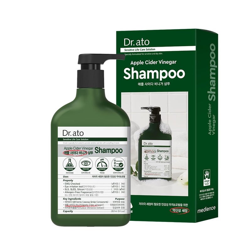 Dr.ato Apple Cider Vinegar Shampoo - pH5.5 Hypoallergenic Hair Shampoo with AHA in Apple - Skin and Eye Irritation Tested - All Safe Ingredients, Allegen-Free, Paraben Free, 10.5 fl.oz - Image 2