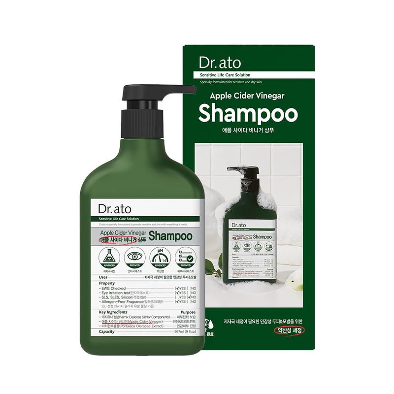 Dr.ato Apple Cider Vinegar Shampoo - pH5.5 Hypoallergenic Hair Shampoo with AHA in Apple - Skin and Eye Irritation Tested - All Safe Ingredients, Allegen-Free, Paraben Free, 10.5 fl.oz - Image 1