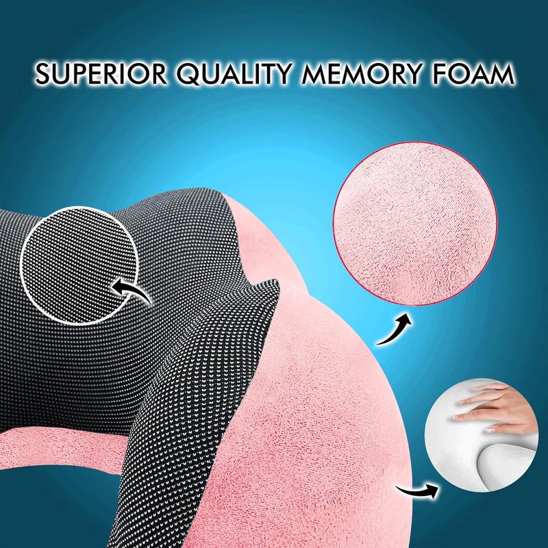 GREELI Premium Memory Foam Luxury Travel Neck Rest Pillow with Super Soft Removable Cover, Multipurpose Comfortable Travel Pillow for Men and Women (Pink Combo) - Image 2