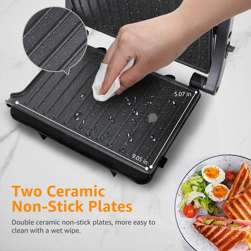 Aigostar Panini Press Grill, 1000W Sandwich Maker with Ceramic Non-stick Plates, Opens 180 Degrees for Any Size Food, 3-in-1 Sandwich Press Electric Grill, Drip Spout & Locking Lid, Sliver - Image 5