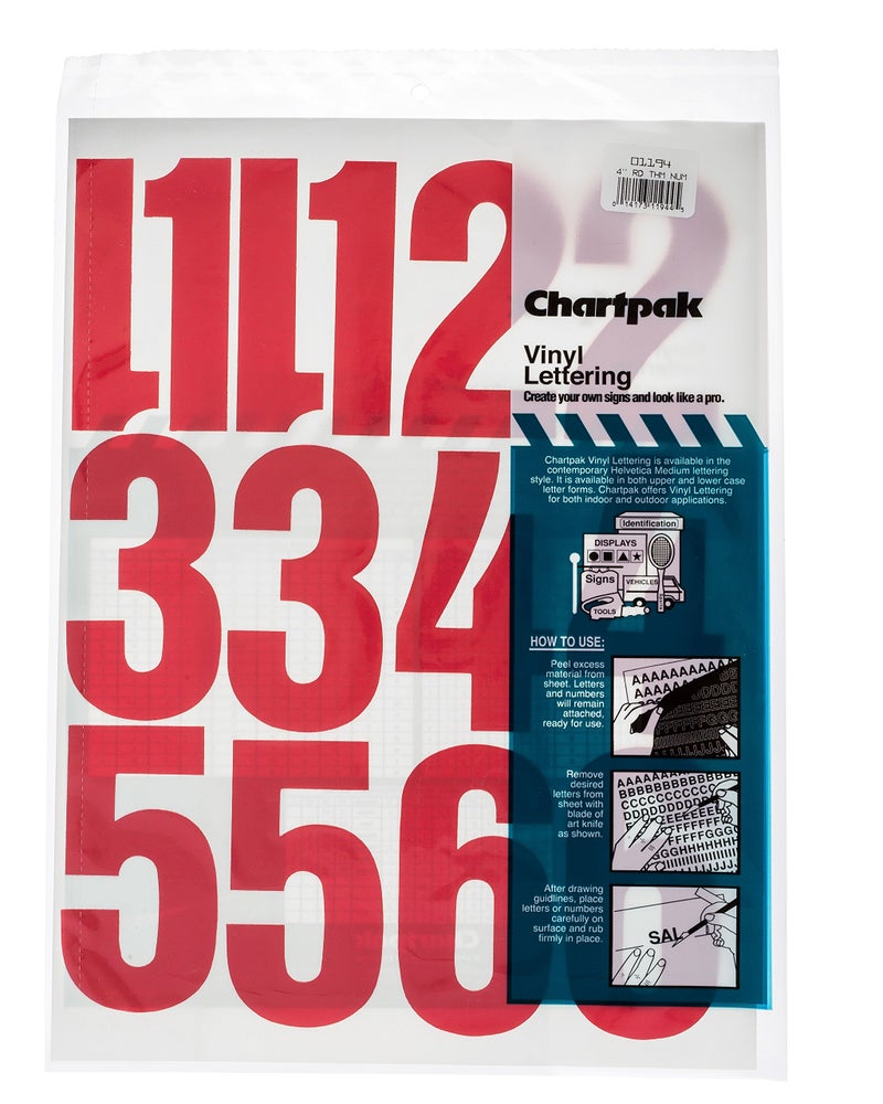 Chartpak أرقام فينيل ذاتية اللصق من تشارتباك، 4 بوصات ارتفاع، أحمر، 23 في العبوة (01194) - Image 5