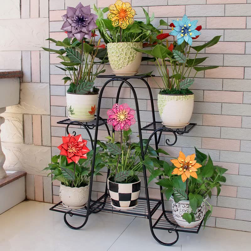 YEAHOME Garden Decor for Outside, 6 Pack Flower Garden Stakes Outdoor Decor Metal Shaking Head Yard Art, Weather Proof Flower Stakes for Yard Porch Lawn Pathway Pot Decorations(Multi-Color) - Image 5
