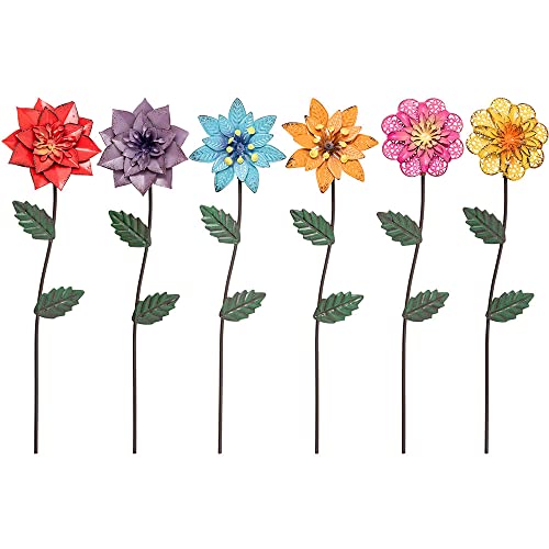 YEAHOME Garden Decor for Outside, 6 Pack Flower Garden Stakes Outdoor Decor Metal Shaking Head Yard Art, Weather Proof Flower Stakes for Yard Porch Lawn Pathway Pot Decorations(Multi-Color) - Image 1