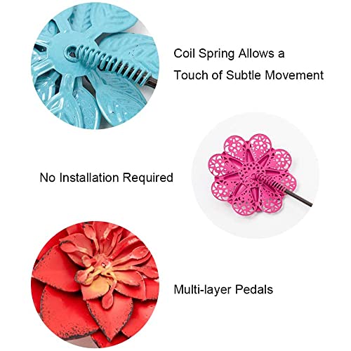 YEAHOME Garden Decor for Outside, 6 Pack Flower Garden Stakes Outdoor Decor Metal Shaking Head Yard Art, Weather Proof Flower Stakes for Yard Porch Lawn Pathway Pot Decorations(Multi-Color) - Image 3