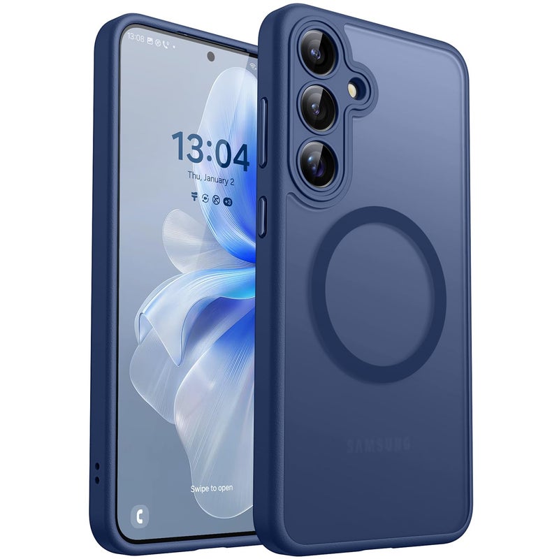 CANSHN Magnetic for Samsung Galaxy S25 Case(6.2 Inch), Upgraded [Full Camera Protection] [Compatible with Magsafe] [Translucent Matte] Shockproof Protective Phone Cover, Deep Blue - Image 1