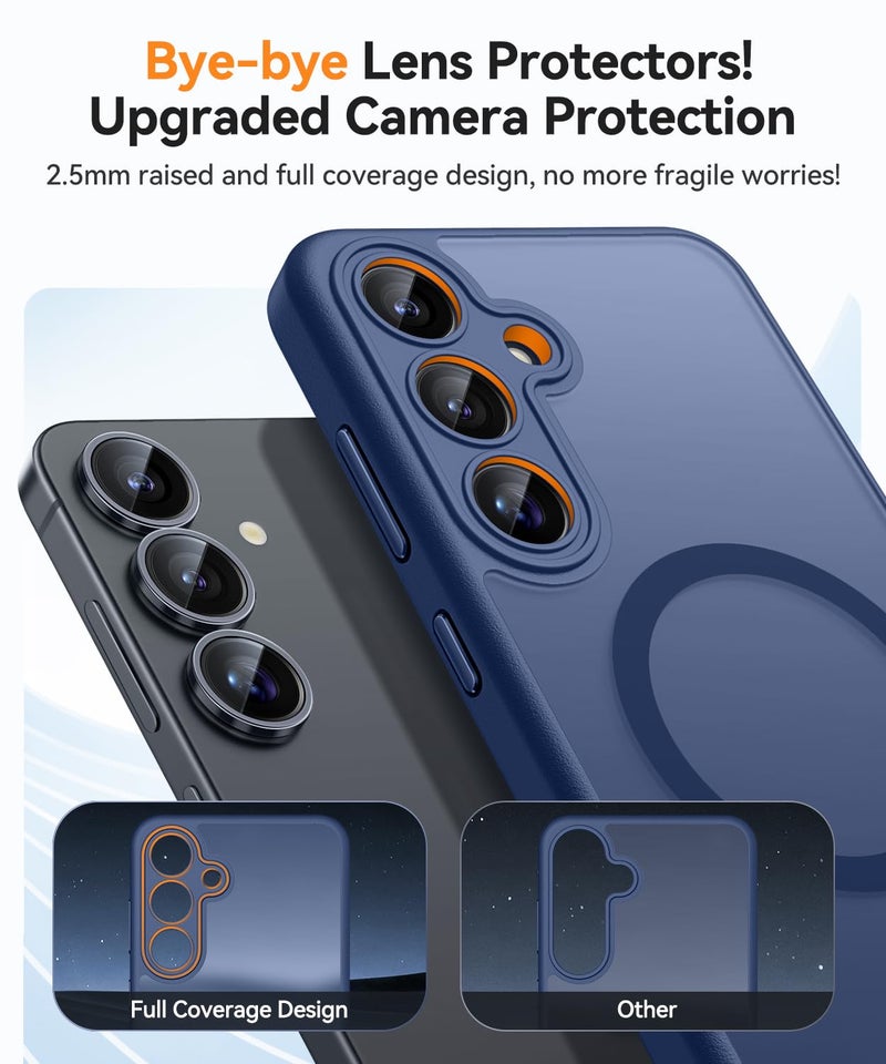 CANSHN Magnetic for Samsung Galaxy S25 Case(6.2 Inch), Upgraded [Full Camera Protection] [Compatible with Magsafe] [Translucent Matte] Shockproof Protective Phone Cover, Deep Blue - Image 3