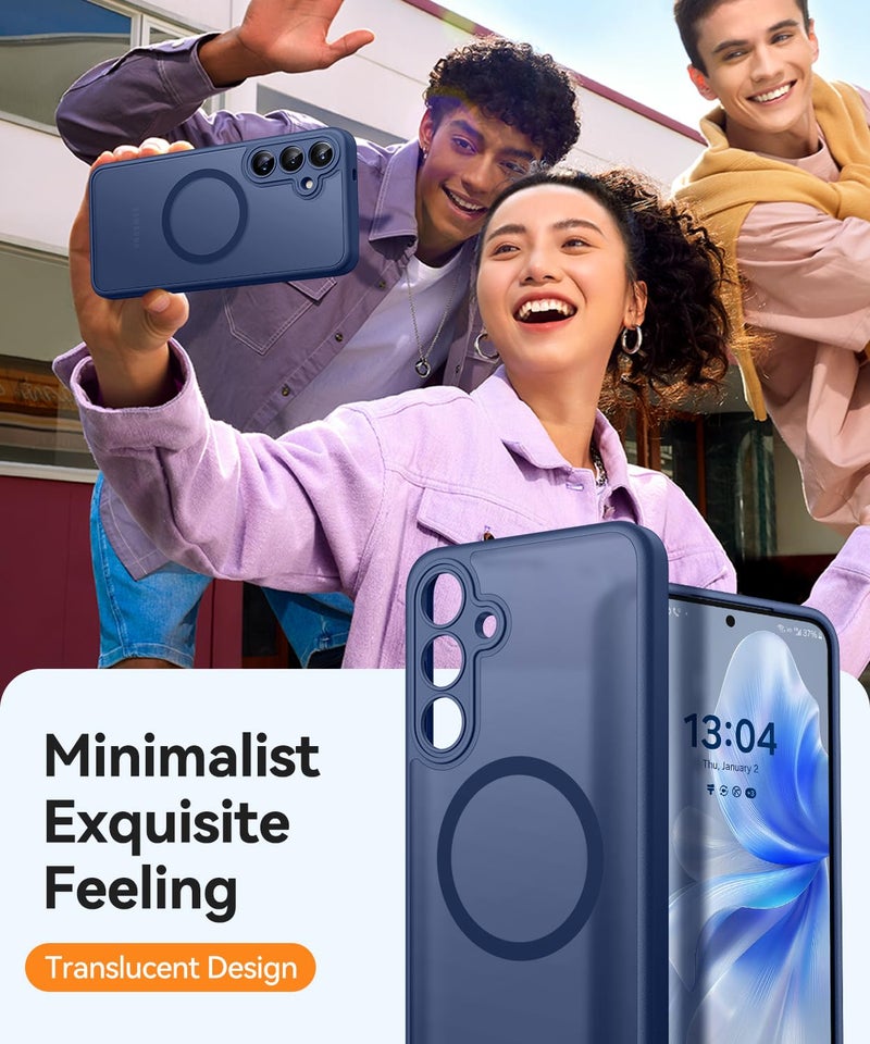 CANSHN Magnetic for Samsung Galaxy S25 Case(6.2 Inch), Upgraded [Full Camera Protection] [Compatible with Magsafe] [Translucent Matte] Shockproof Protective Phone Cover, Deep Blue - Image 4