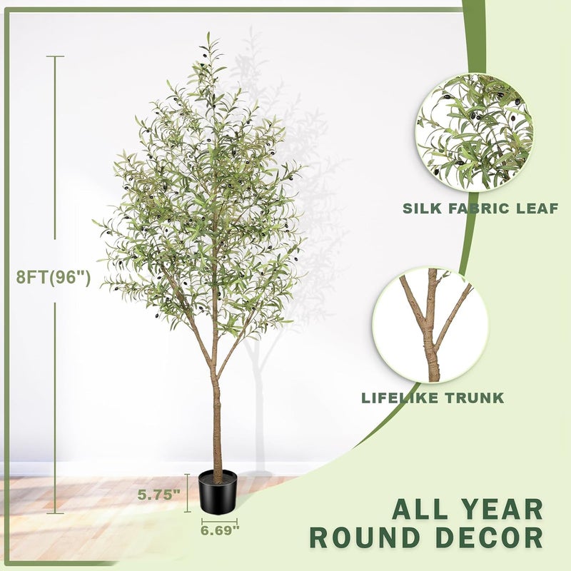 LYERSE Olive Tree 8ft (96") - Olive Trees Artificial Indoor with Natural Wood Trunk and Lifelike Fruits - Faux Olive Tree 8ft for Modern Home Office House Living Room Decor - Image 5