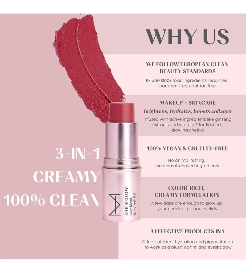 House Of Makeup Dab N Glow Lip Tint Pigmented Blusher For Face Makeup Creamy EasyBlend Lip And Cheek Tint Lip Tint For Women All MultiUse Tint for Cheeks And Lips 8 gms Burnt Rose - Image 2
