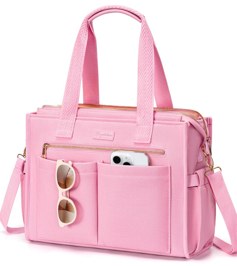 Bagstellar Canvas Tote Bag for Women, 15-Pocket Large Crossbody Purse Shoulder Satchel Handbag Bible Laptop Bag Zipper Bookbag for Teacher Nurse Work Travel College Everyday - Image 1
