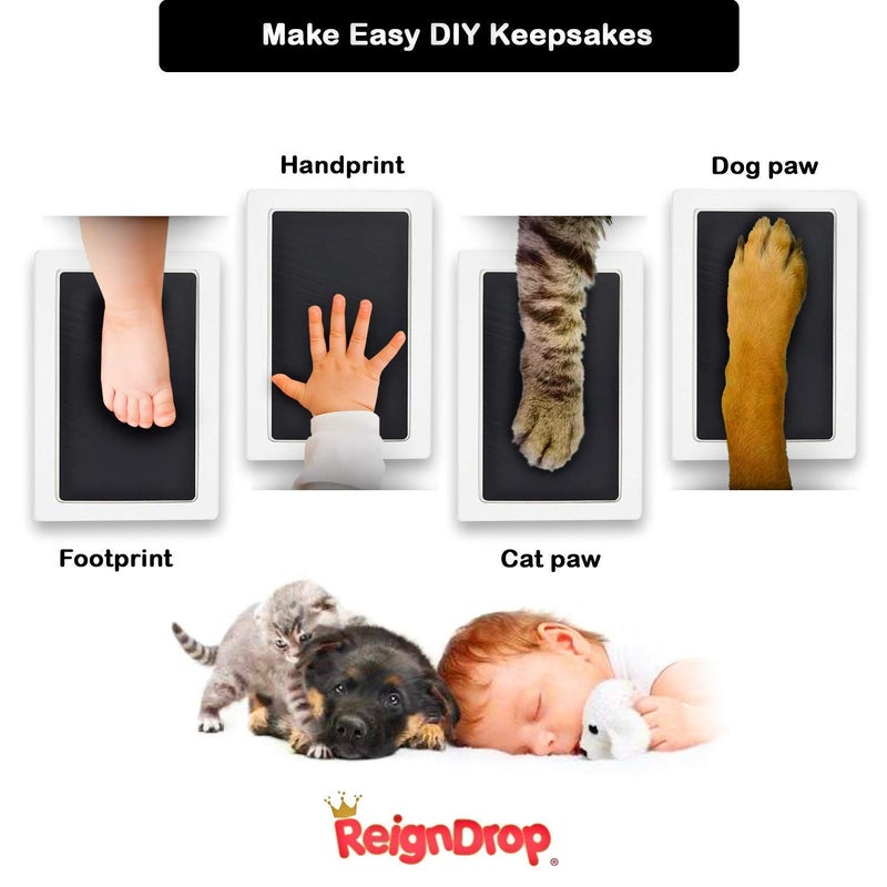 ReignDrop Inkless Large Clean Touch Ink Pad Kit for Baby Footprint, Handprint & Pet Paw Print - No Ink Mess, Clear Print, Smudge Resistant, Long Lasting, Baby Safe, Includes 2 Cardstock(Clean-Touch - Black) - Image 5