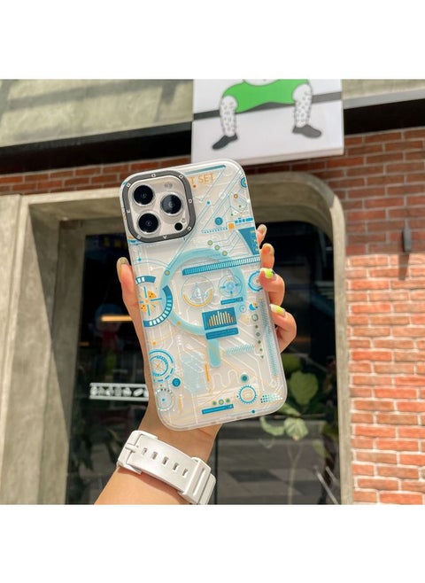 Suitable For 15 Apple 14Pro Technology Road Board IMD Magnetic Scrub Full Package 13prax Double Layer Printing Soft Shell-Color:Blue Circuit Board-Applicable Model:iPhone14