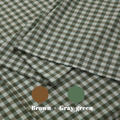 MorroMorn Green Gingham Duvet Cover Set 100% Washed Cotton Linen Like Soft, 3-Pieces Bedding Sets Comforter Cover & 2 Pillowcases - Breathable Durable Comfy Vintage Checkered Plaid (Twin 68"x90") - Image 2