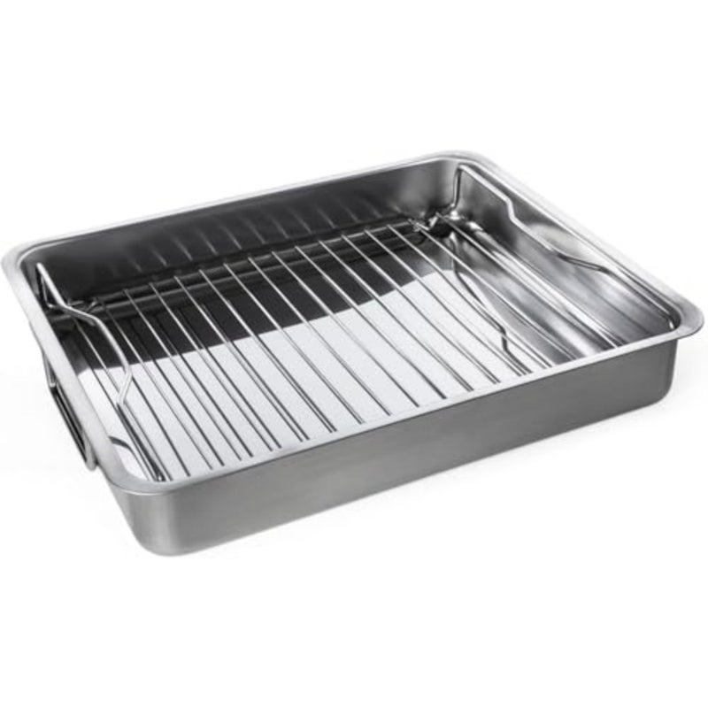 koncis roasting pan with grill rack for oven use, stainless steel, gray, 16x13, heat-resistant up to 990F - Image 2