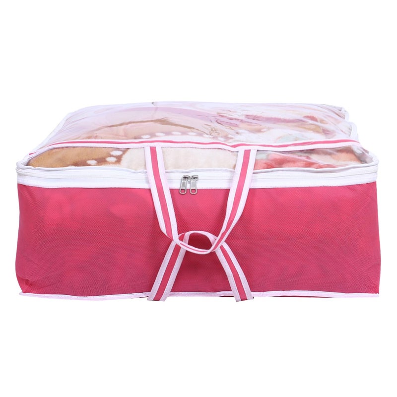 Kuber Industries Blanket Cover NonWoven Blanket Cover Zipper Storage Bag for Blanket Wardrobe Organizer with Top Transparent Window Extra Large Pack of 2 Pink - Image 2