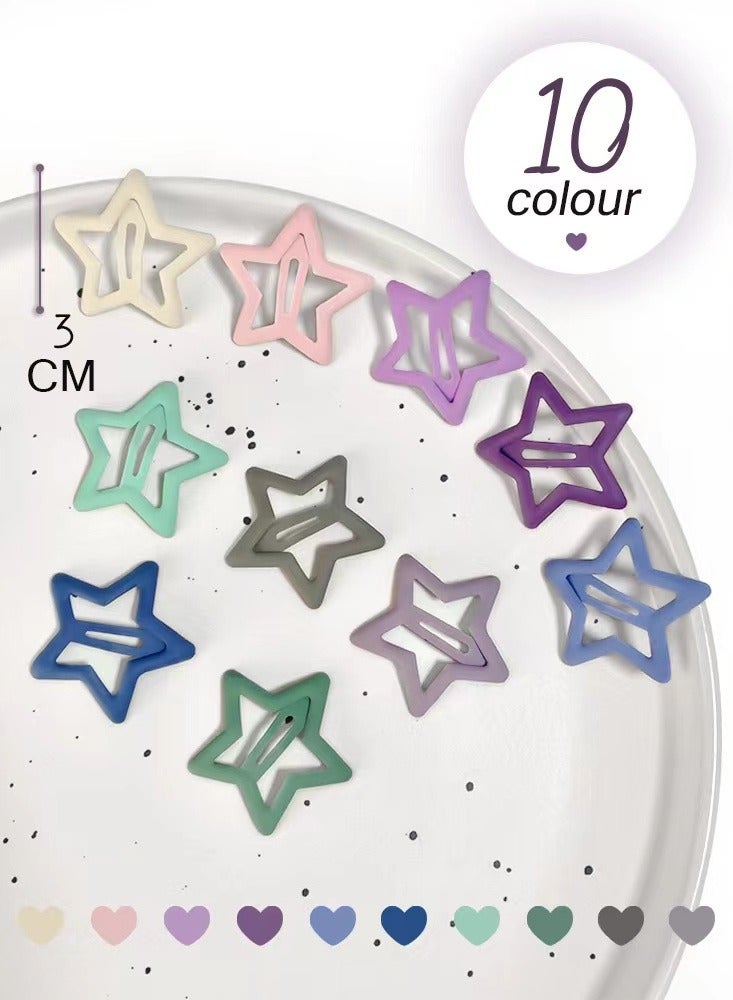 Laseta مشابك على شكل نجمة، تصميم كلاسيكي ملون لمشابك شعر على شكل نجمة للأطفال اللطيفين - 10 قطع، حواف وزوايا دائرية، لا تؤذي فروة الرأس، 3 سم - Image 1