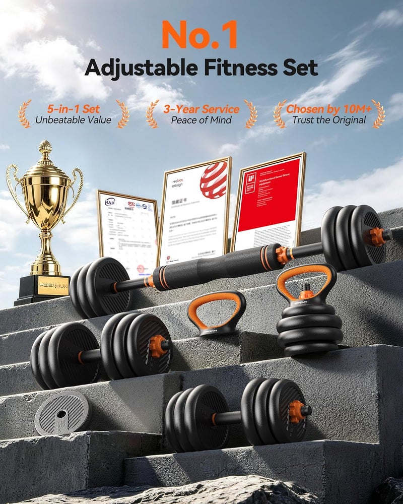 FEIERDUN Adjustable Dumbbells, 20/30/45/70/90lbs Free Weight Set with Connector, 4 in1 Dumbbells Set Used as Barbell, Kettlebells, Push up Stand, Fitness Exercises for Home Gym - Image 2