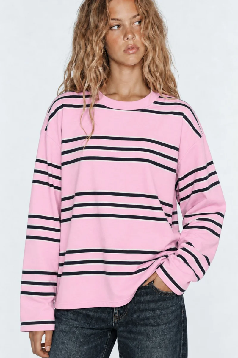 بيبانتولون BIPANTOLON Women's Oversized Striped Crew Neck Sweatshirt