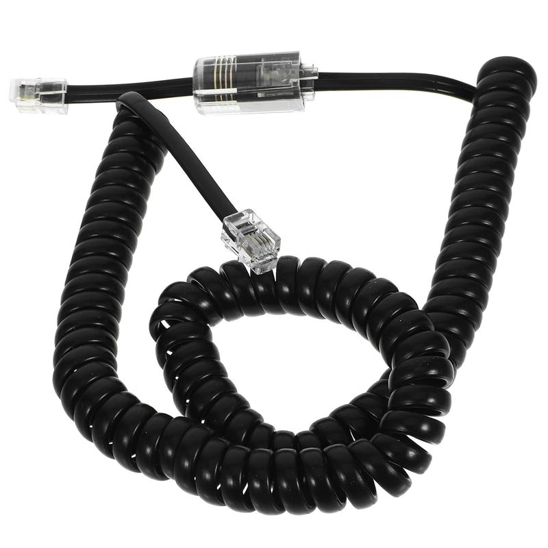 Coiled Telephone Cord and Detangler Connector Set for Landline Phones, Rotatable Anti-Tangle 4p4c Rj9/rj10/rj22 Receiver Cable with Retractable Extension, Black, Office and Home - Image 1