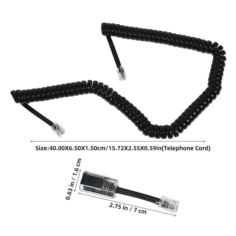 Coiled Telephone Cord and Detangler Connector Set for Landline Phones, Rotatable Anti-Tangle 4p4c Rj9/rj10/rj22 Receiver Cable with Retractable Extension, Black, Office and Home - Image 2