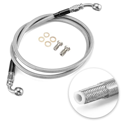 Mofun 47 Extended Length Hydraulic Front Brake Line Kit Stainless Steel For 1214 Handlebar NonABS Compatible with Harley Softail Deluxe Fat Boy Slim 20012014 Dyna Super Glide 19952011 Chrome - Image 1