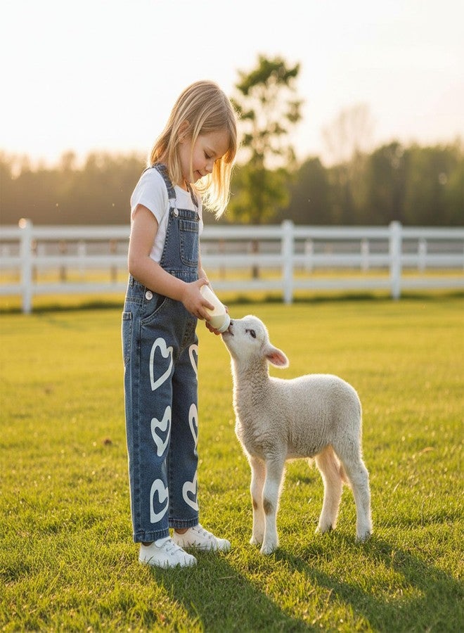 ما آند بيبي بدلة جينز صيفية للبنات الصغيرات من MA&BABY، مطبوعة بقلوب، بدون أكمام مع جيوب، بأكمام هالتر (أزرق، 12-18 شهرًا) - Image 2