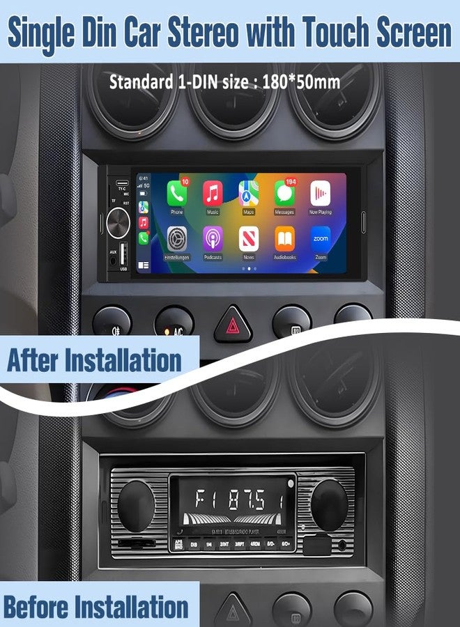 Pyniro Universal Single Din Car Stereo with Wireless CarPlay & Android Auto, 6.36 Inch IPS Touch Screen Head Unit with Backup Camera/External Microphone, Car Radio Supports Bluetooth/SWC/FM/USB/TF - Image 2