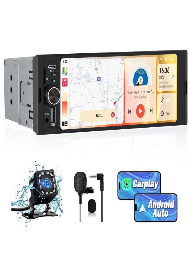 Pyniro Universal Single Din Car Stereo with Wireless CarPlay & Android Auto, 6.36 Inch IPS Touch Screen Head Unit with Backup Camera/External Microphone, Car Radio Supports Bluetooth/SWC/FM/USB/TF - Image 1