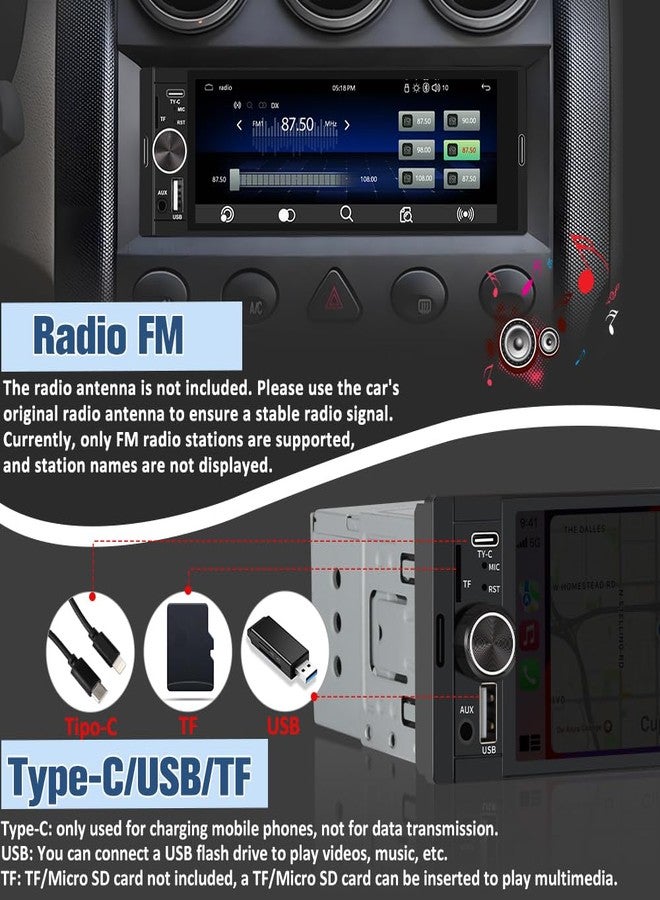 Pyniro Universal Single Din Car Stereo with Wireless CarPlay & Android Auto, 6.36 Inch IPS Touch Screen Head Unit with Backup Camera/External Microphone, Car Radio Supports Bluetooth/SWC/FM/USB/TF - Image 5
