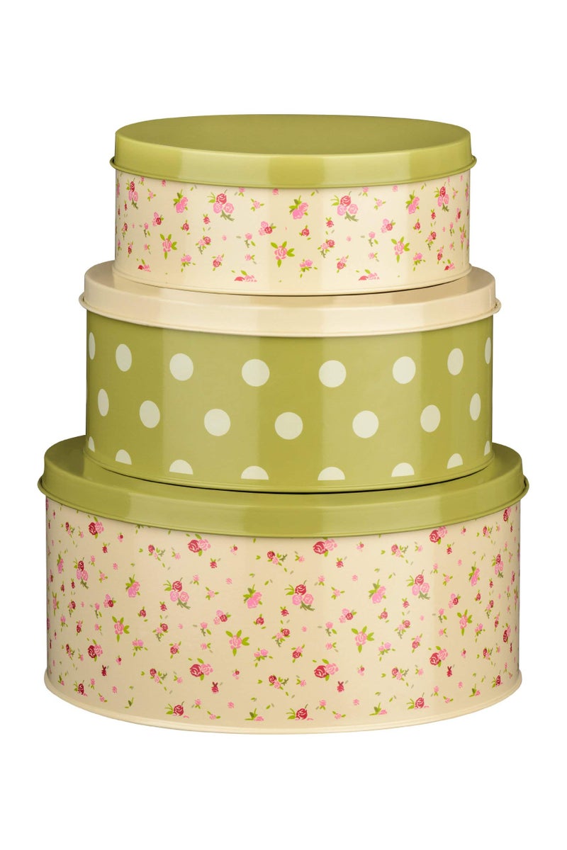Premier Housewares Rose Print, Cottage Storage Tins, Multi color, H9 x W20 x D20cm (Pack of 3) - Image 1
