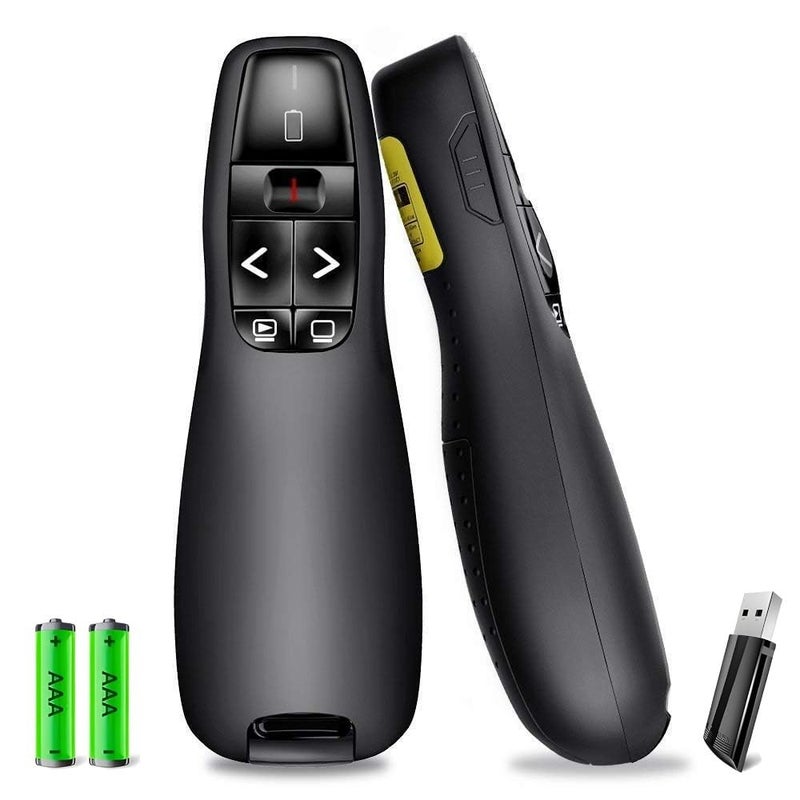 XIKKART XIKKKART Laser Pointer, Wireless Presentation Clicker, PPT Presenter Slide Changer Controller with Receiver, Battery Indicator for Mac, Computer, Laptop, Windows, Google Slide Changer (Black) - Image 1