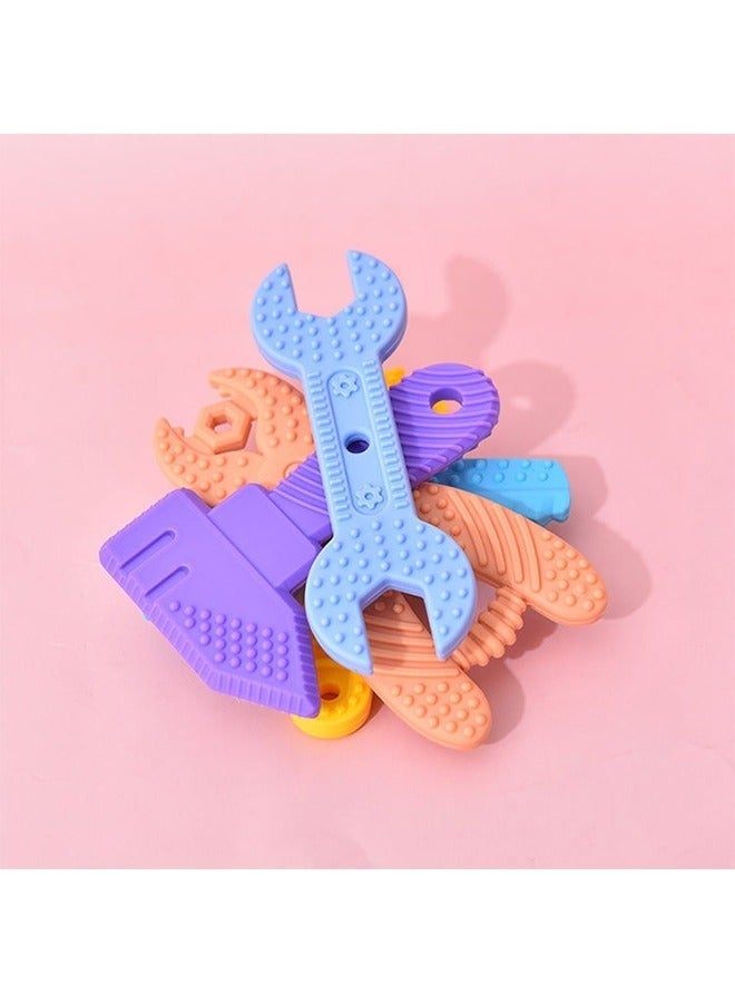 ألعاب تسنين للأطفال من عمر 0-12 شهر – طقم 5 قطع سيليكون بأشكال أدوات (مطرقة، مفتاح، مقص)، خالية من BPA، تخفف الألم، مع صندوق تخزين - Image 4