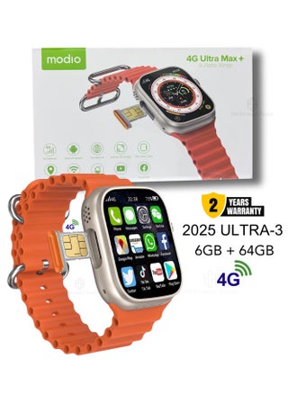 ساعة ذكية 4g ultra max+ Modio 2025 New Ultra 3 تعمل بنظام أندرويد (6GB+64GB) شاشة عالية الدقة 2.2 بوصة 49 نانومتر مع شريحة اتصال وشاشة تعمل باللمس بالكامل مع 3 مجموعات من الأشرطة والشحن اللاسلكي. - pzsku/Z10A2CEE452AFBF0D5B12Z/45/1741195548/8c0002e8-bc84-4667-bea8-faf2294e544a