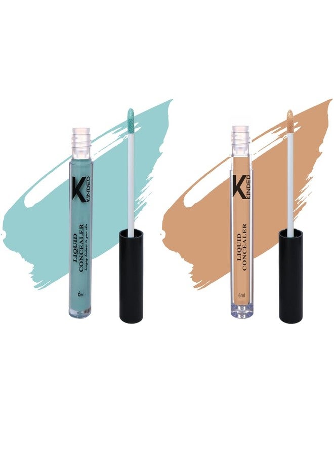 KINDED Liquid Concealer Full Coverage Colour Corrector Contour Waterproof HD Pro Master Series for Dry & Oily Skin Dark Circles & Spots (Creamy Matte, Green Spot & Biscuit Beige Combo, 6 ml each) - Image 1