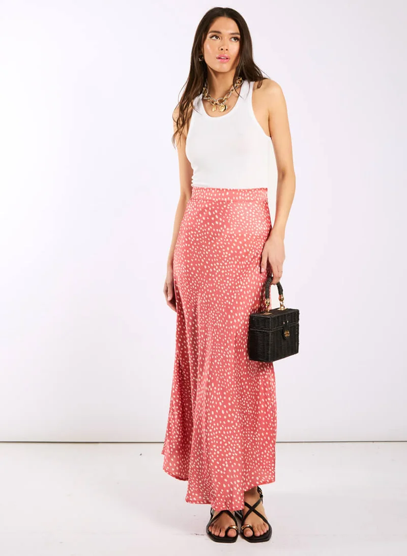 Pink Animal Satin Midi Skirt