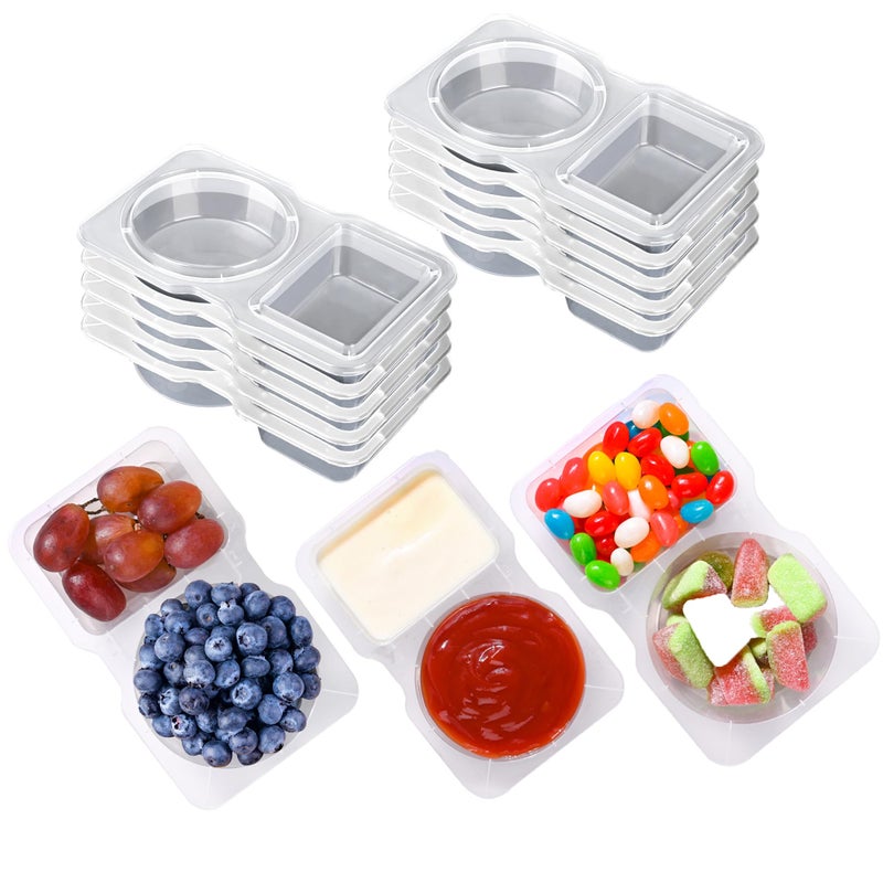 RXRRXR 10PCS Double Compartment Condiment Container With Lids Reusable Snack Pack Containers for Takeout Sauces
